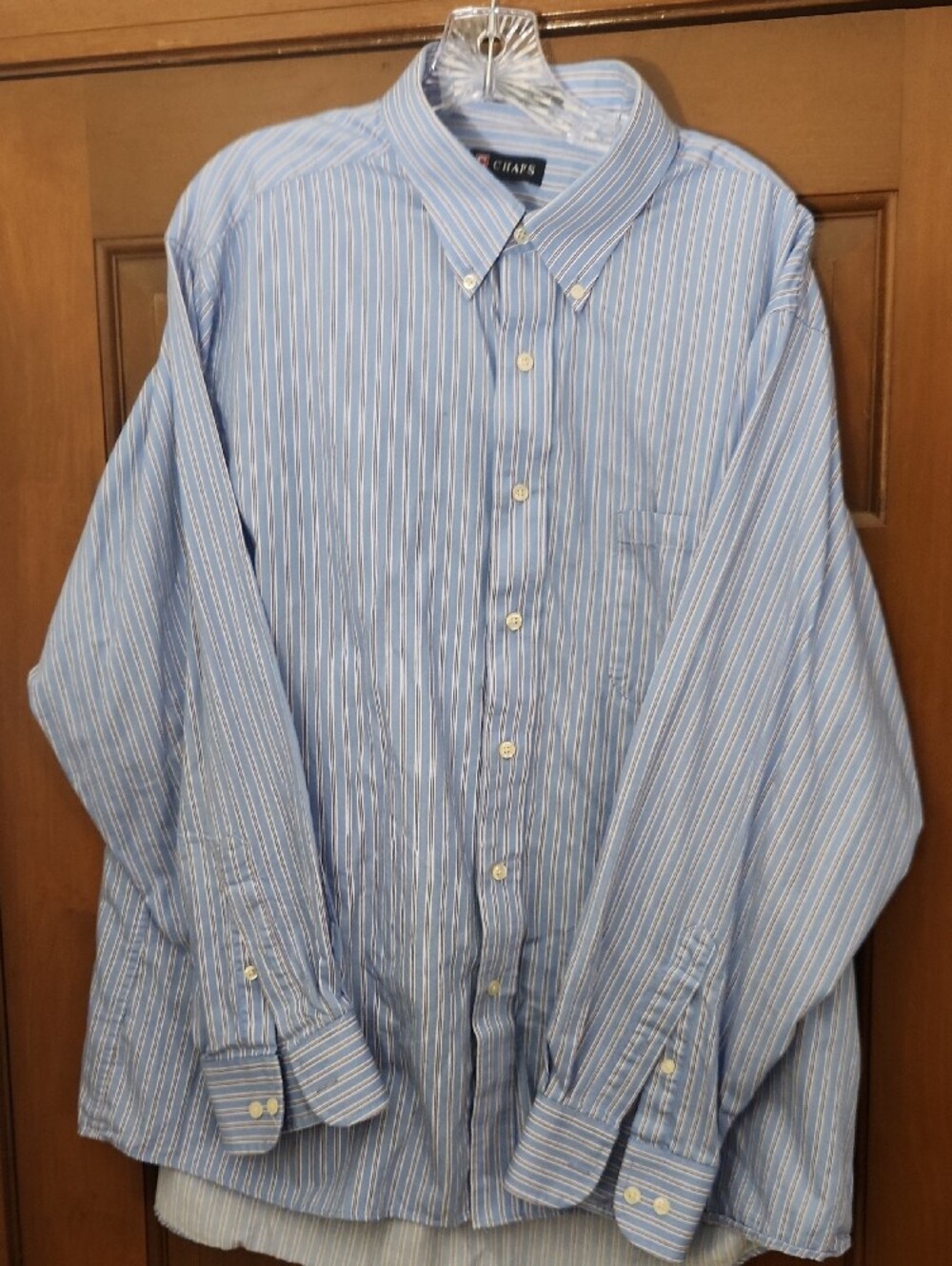 Chaps Men's Light Blue, Navy & White Striped Dress Shirt
